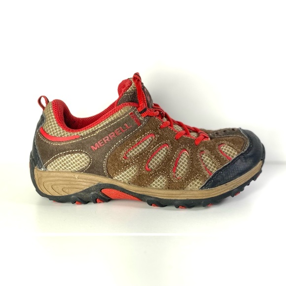 Merrell Performance Shoes Boys Sz 12 Brown Red Hiking Trail Outdoor EUC Comfort - Picture 3 of 10